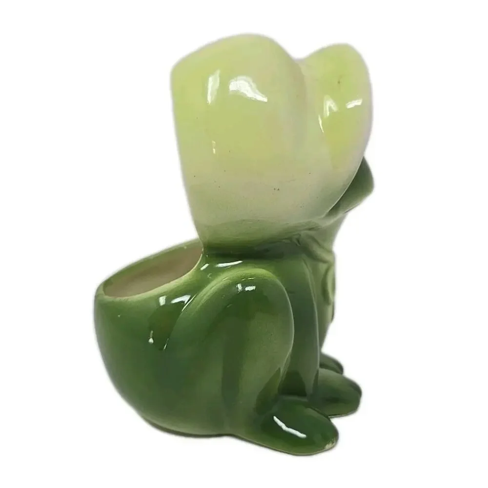 Vtg Frog Planter Big Eyed Anthropomorphic Green Ceramic Nancy Pew Giftwares U308